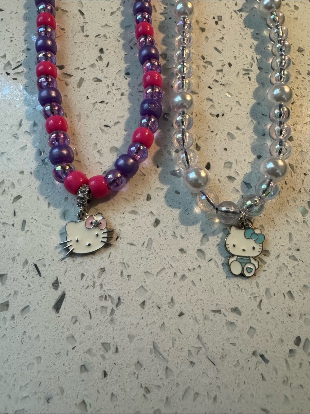 Hello Kitty Pink & Purple and Silver Beaded Necklace Pair for Kids